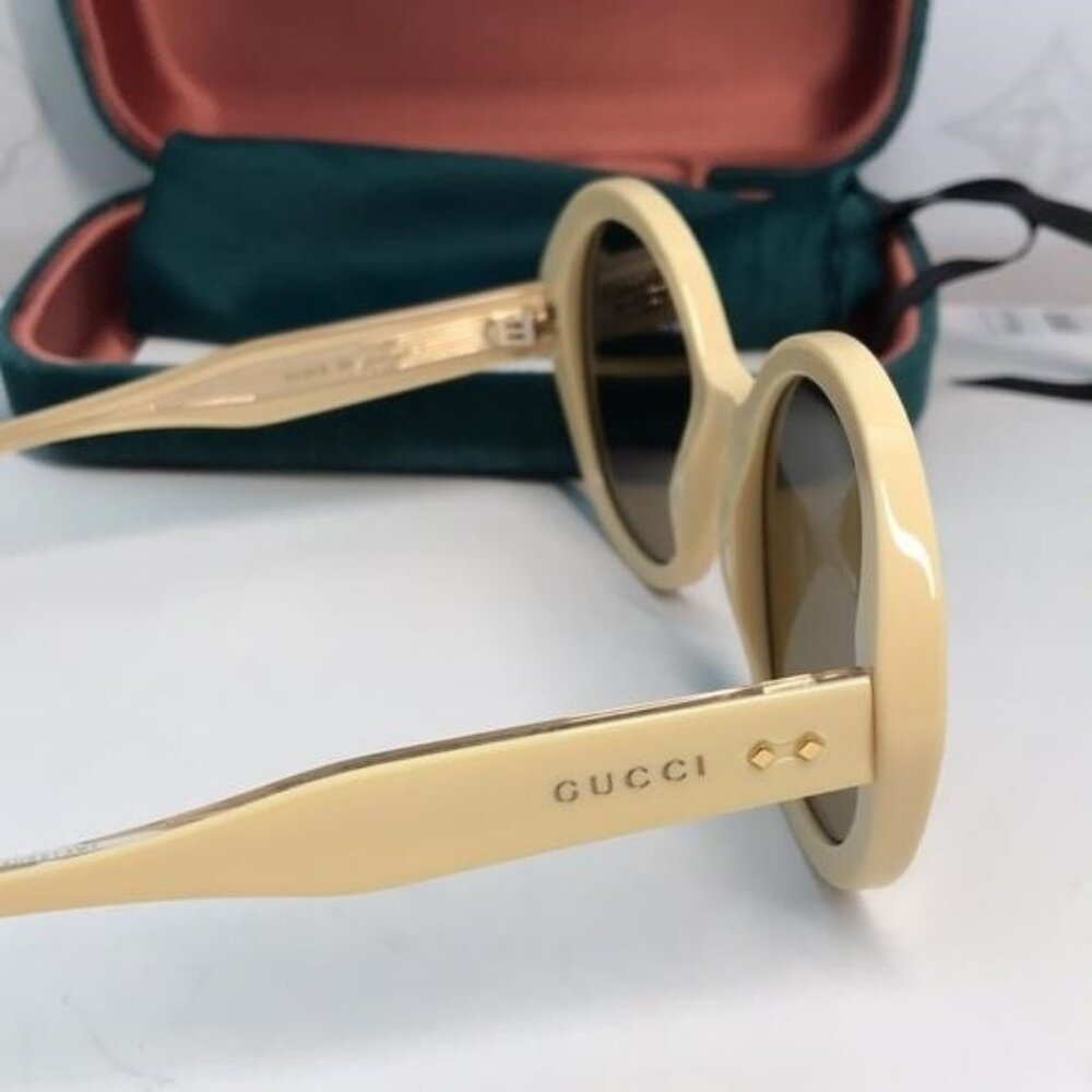 New ✨ Authentic Gucci GG1081S 004 Round Sunglasses – Yellow Frame with Brown Len - Picture 14 of 14